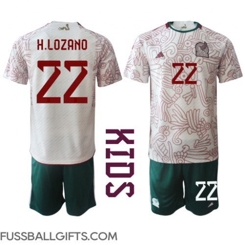 Mexiko Hirving Lozano #22 Fußballbekleidung Auswärtstrikot Kinder WM 2022 Kurzarm (+ kurze hosen)